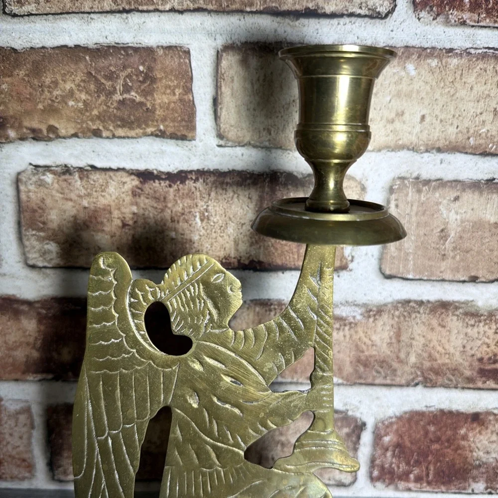 VTG 90s Solid Brass Kneeling Angel Taper Candle Holder Christmas India